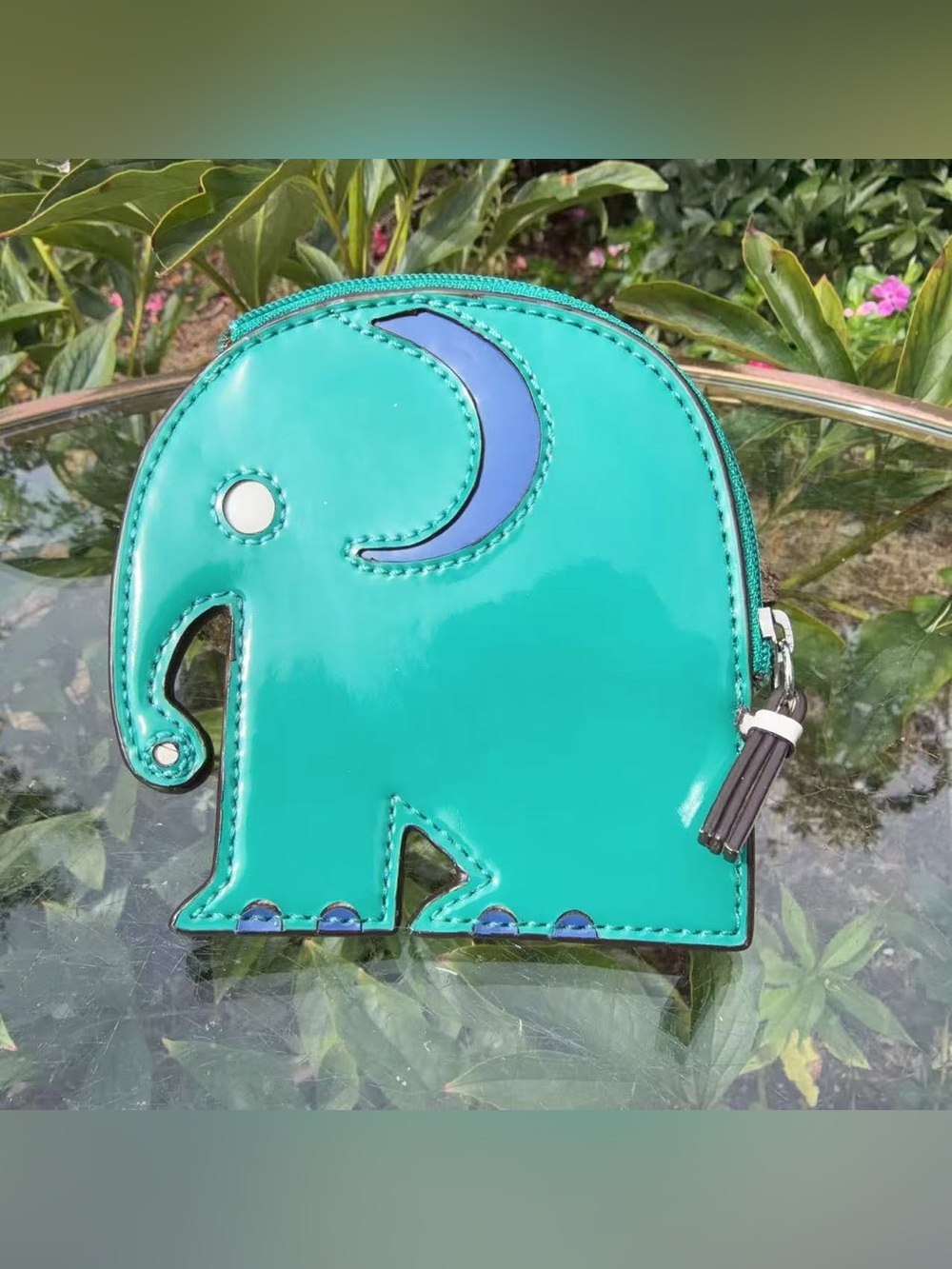 Vintage Coach Patent Leather Elephant Coin Purse Zip Pouch – Teal
